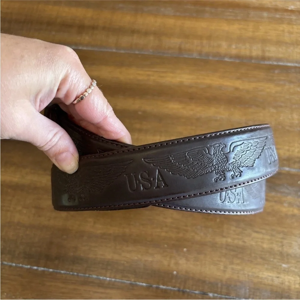 USA Eagle Men's Belt Brown Leather Tooled Stamped Embossed Vintage